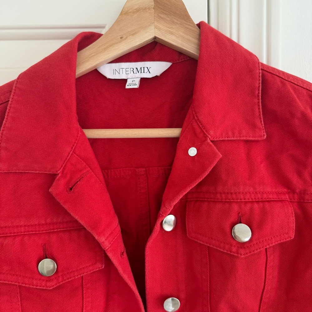 Intermix Cropped Red Denim Jacket - image 3